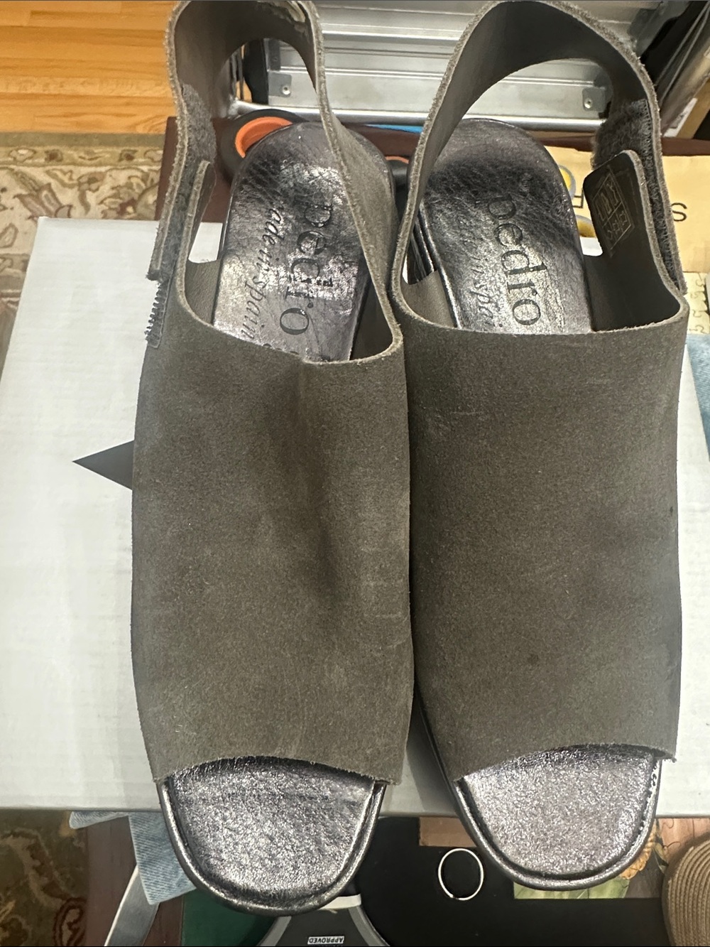 Pedro Garcia Olive Suede Open-Toe Slingback Mules